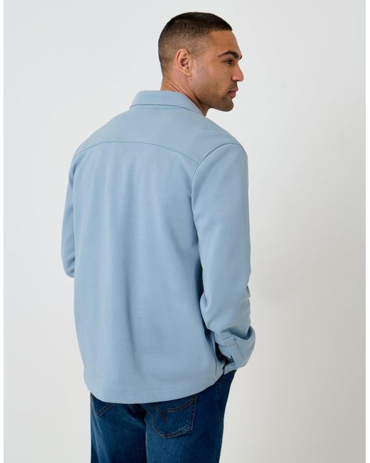 Threadbare Blue Pique Popper Fastening Shacket for men