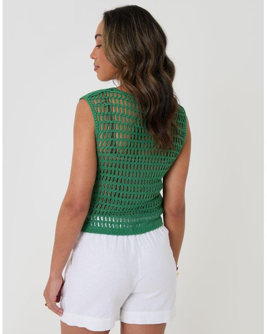 Threadbare Green Crochet Button Up Vest