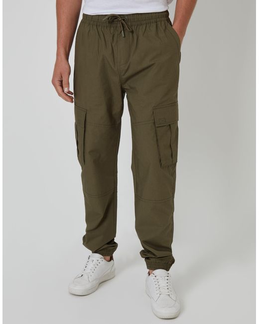 Threadbare Green Elasticated Waist Cargo Trousers for men