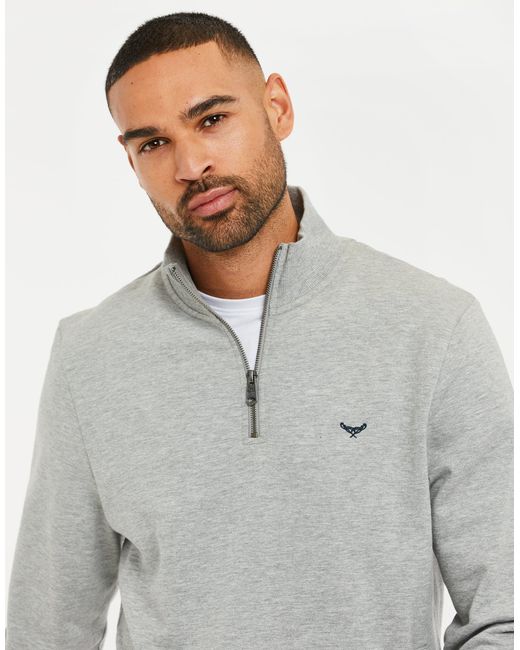 Threadbare Gray Cotton Rich Quarter Zip Sweatshirt for men