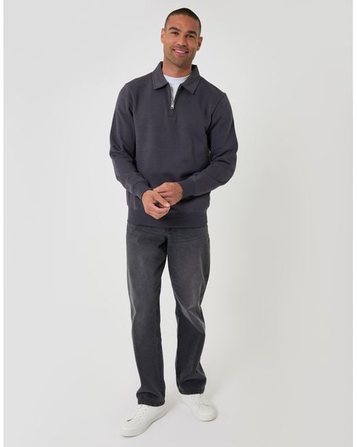 Threadbare Blue Cotton Rich Quarter Zip Polo Sweatshirt for men