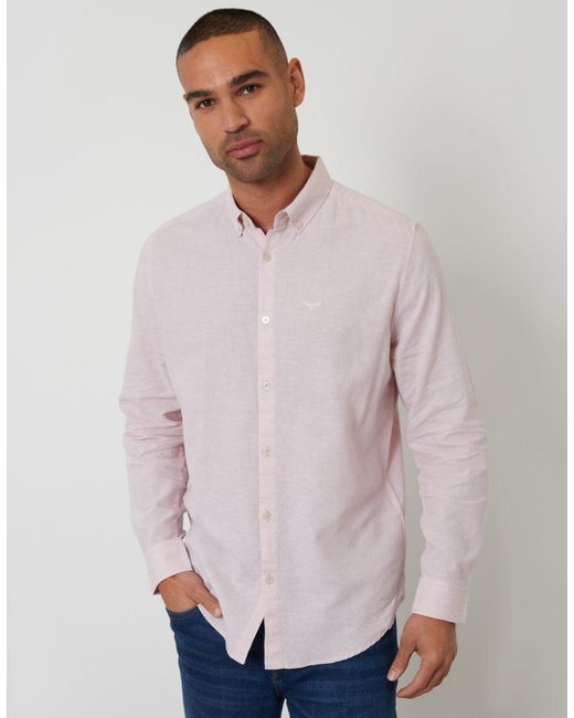 Threadbare Purple Long Sleeve Linen Blend Shirt for men
