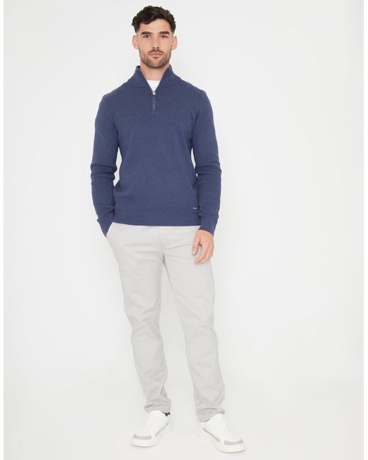 Threadbare Blue Knitted Quarter Zip Jumper for men