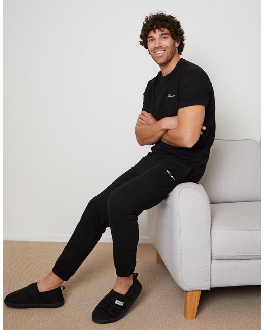 Threadbare Black Script Logo Lounge Set for men