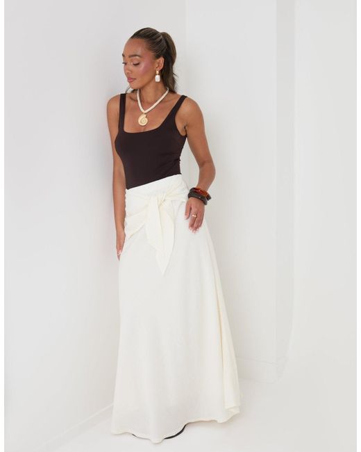 Threadbare White Tie Sash Maxi Skirt