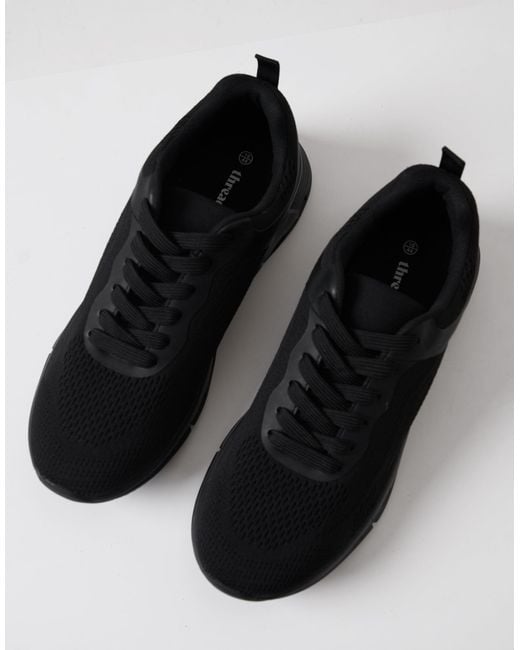 Threadbare Black Textured Slip On Trainers for men