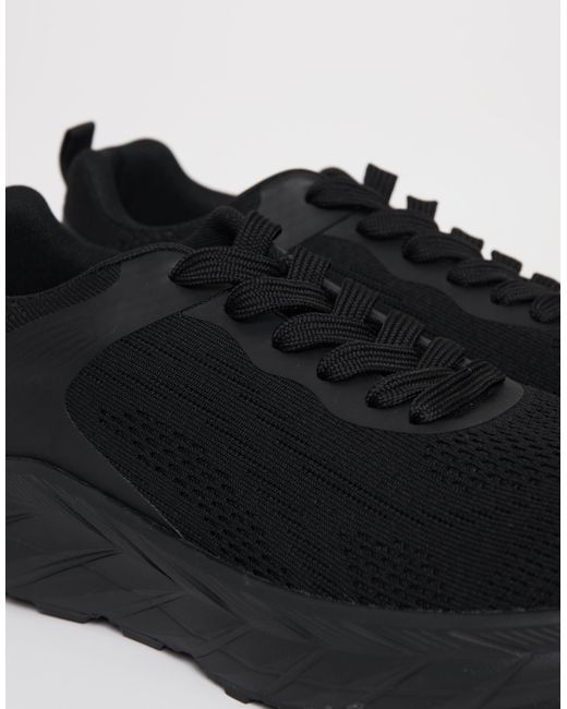 Threadbare Black Textured Slip On Trainers for men