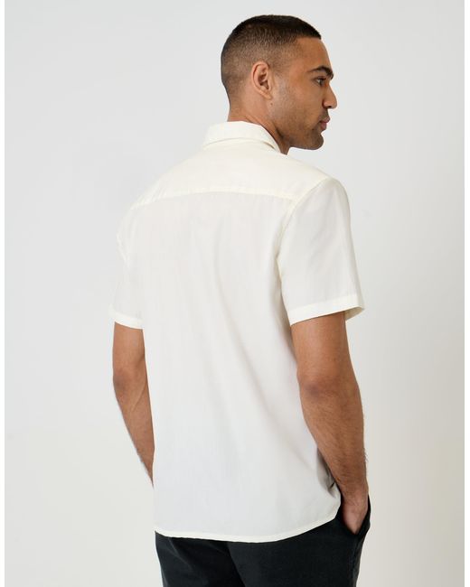 Threadbare White Patch Embroidered Cotton Poplin Short Sleeve Shirt for men