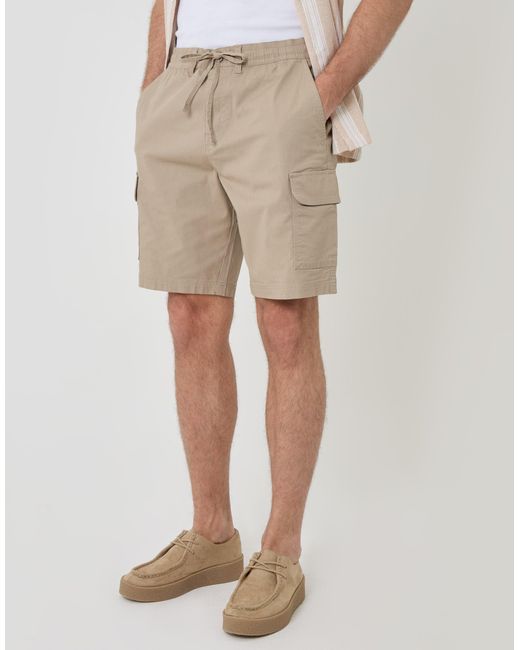 Threadbare Natural Regular Fit Textured Cargo Shorts for men