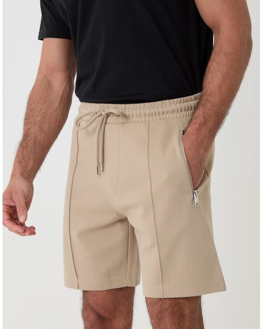 Threadbare Black Pique Pleated Sweat Shorts for men