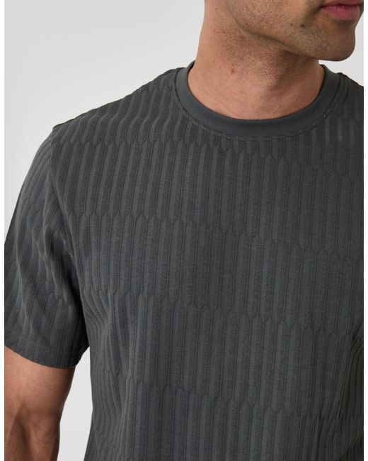 Threadbare Gray Textured Cotton Crew Neck T-Shirt for men