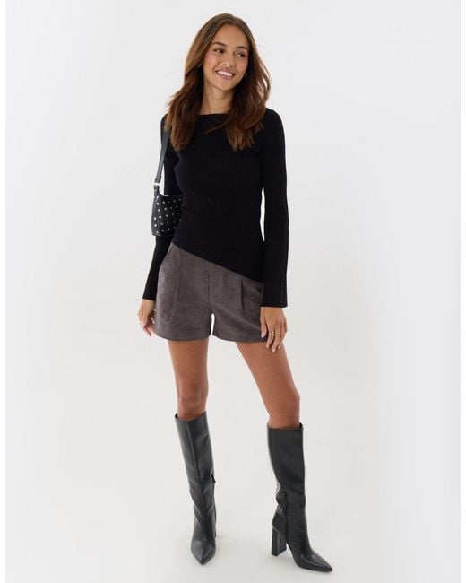 Threadbare Black Faux Suede Tailored Shorts