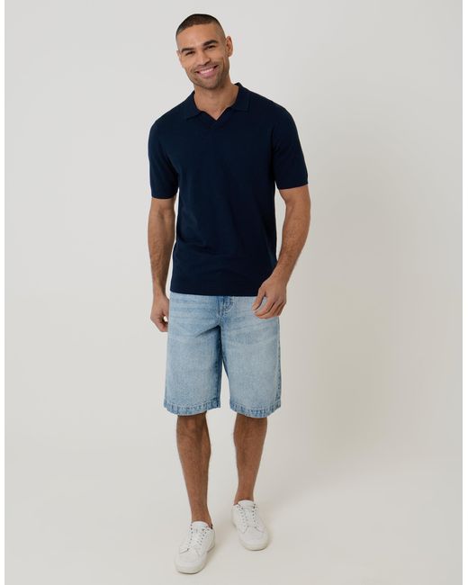 Threadbare Blue Knitted Trophy Neck Polo for men