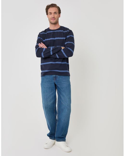 Threadbare Blue Cotton Jersey Long Sleeve T-Shirt for men