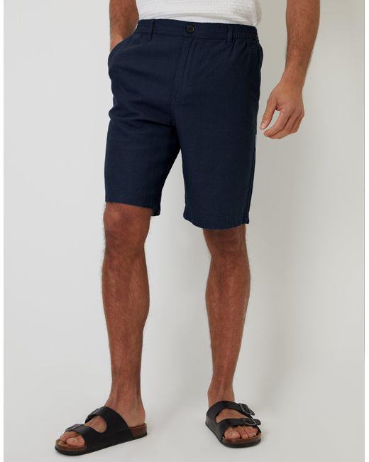 Threadbare Blue Linen Blend Shorts for men