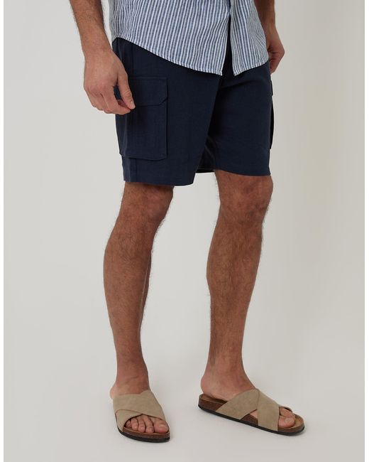 Threadbare Blue Linen Blend Cargo Shorts for men