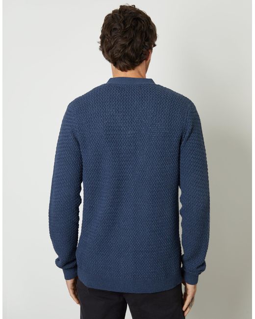 Threadbare Blue Basket Stitch Cardigan for men