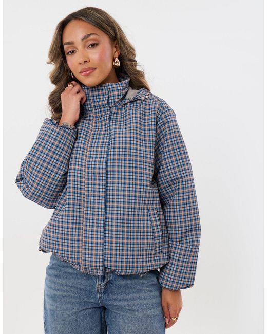 Threadbare Blue Showerproof Funnel Neck Rain Mac