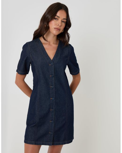 Threadbare Blue Denim Button Up Mini Dress