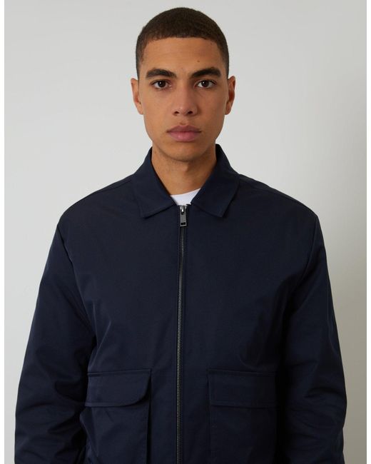 Threadbare Blue Showerproof Patch Pocket Zip Up Collared Jacket for men