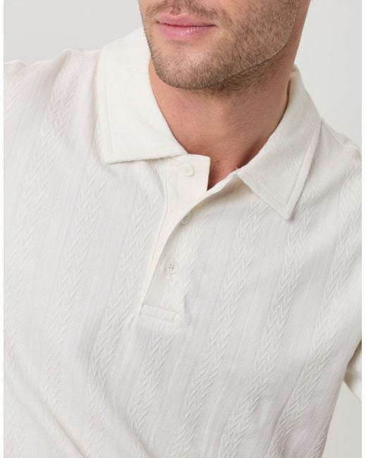 Threadbare White Textured Cotton Polo Shirt for men