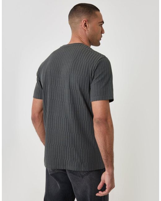 Threadbare Gray Textured Cotton Crew Neck T-Shirt for men