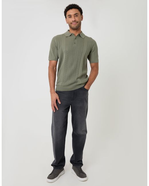 Threadbare Green Textured Stripe Knitted Polo for men