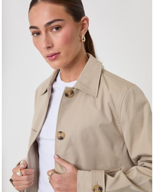 Threadbare Natural Cropped Collared Trench Coat