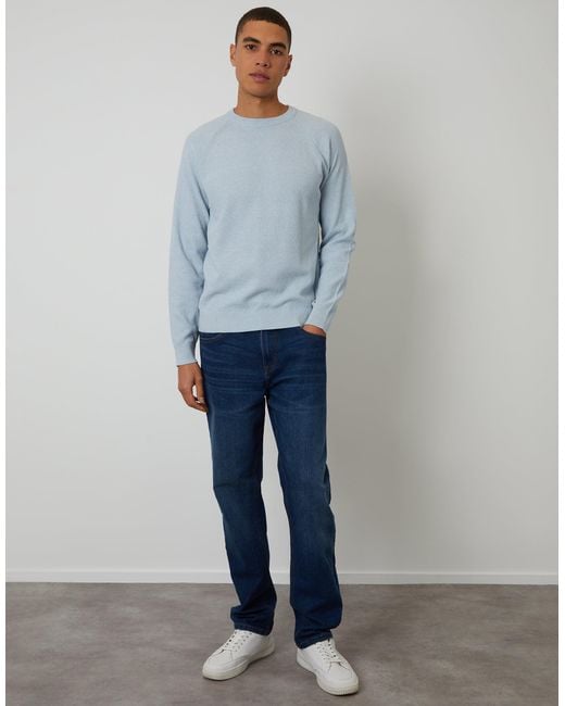 Threadbare Blue Raglan Knitted Crew Neck Jumper for men