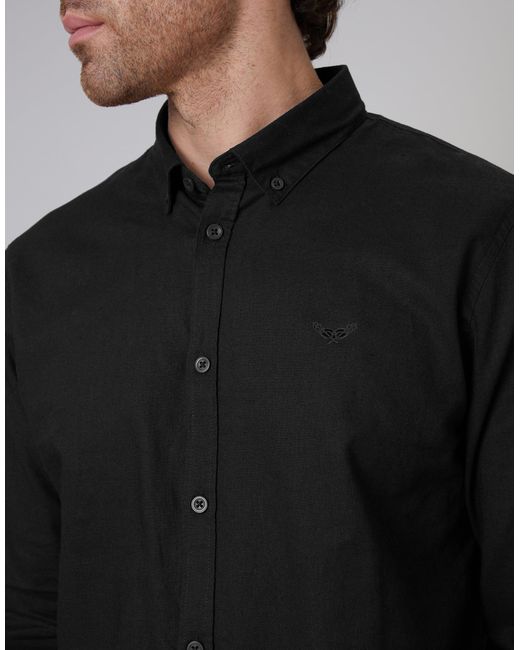 Threadbare Black Long Sleeve Linen Blend Shirt for men