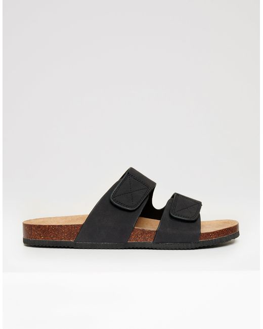 Threadbare Black Faux Suede Two Strap Sandals for men