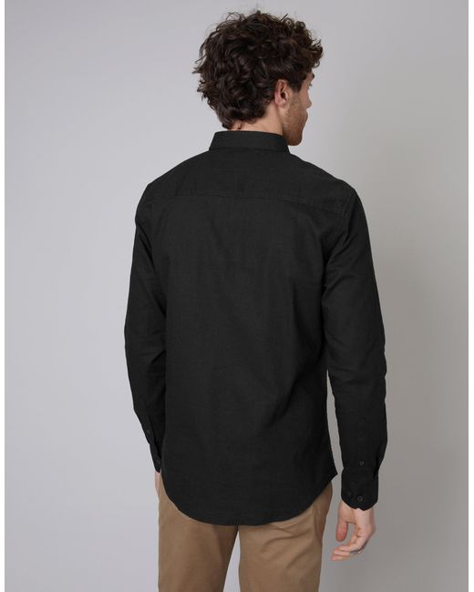 Threadbare Black Long Sleeve Linen Blend Shirt for men