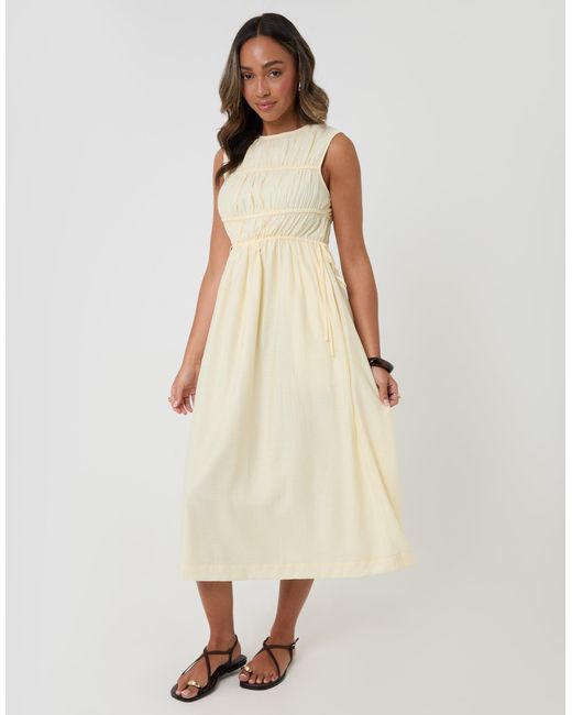 Threadbare Natural Ruched Drawstring Midi Dress