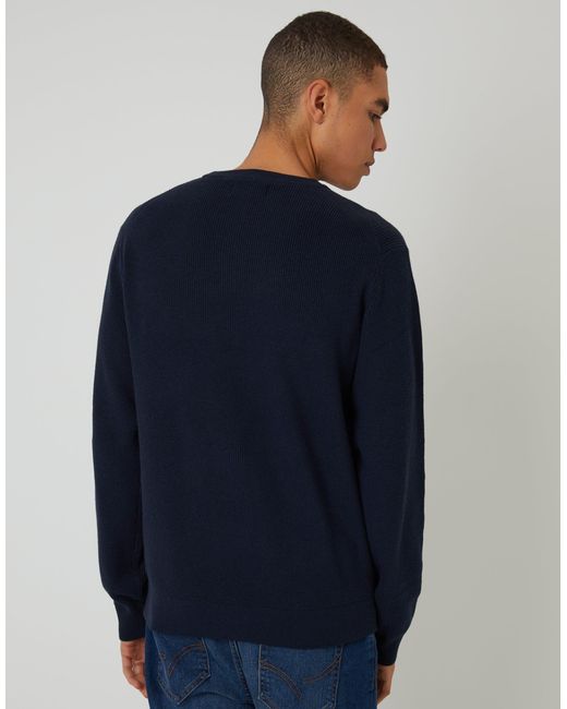 Threadbare Blue Rib Knit Crew Neck Jumper for men