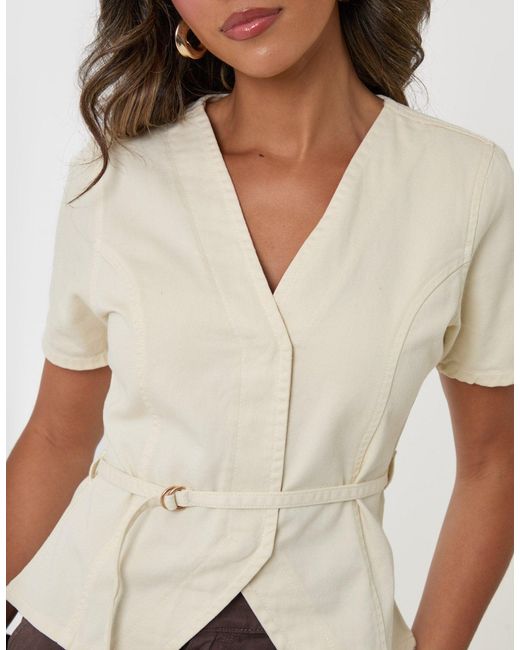 Threadbare White Denim Belted Short Sleeve Top