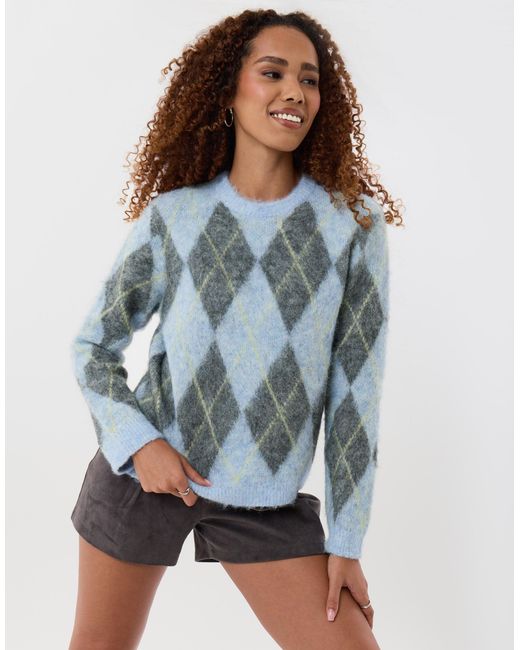 Threadbare Blue Argyle Crew Neck Jumper