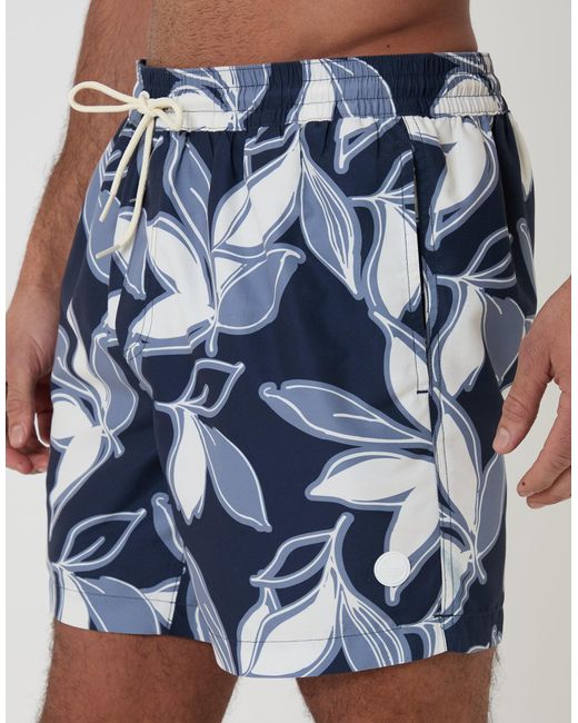 Threadbare Blue Leaf Print Quick Dry Swim Shorts for men