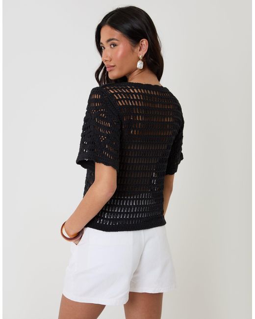 Threadbare Black Crochet Button Up Top