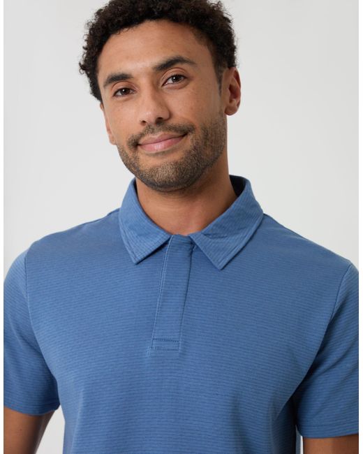 Threadbare Blue Textured Hidden Placket Polo Shirt for men