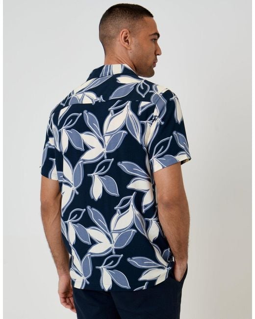 Threadbare Blue Leaf Print Short Sleeve Shirt for men