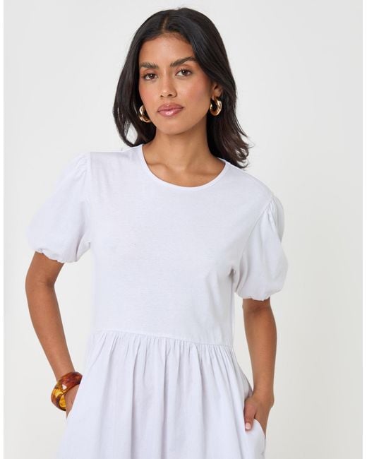 Threadbare White Pure Cotton Puff Sleeve 2-In-1 Maxi Dress