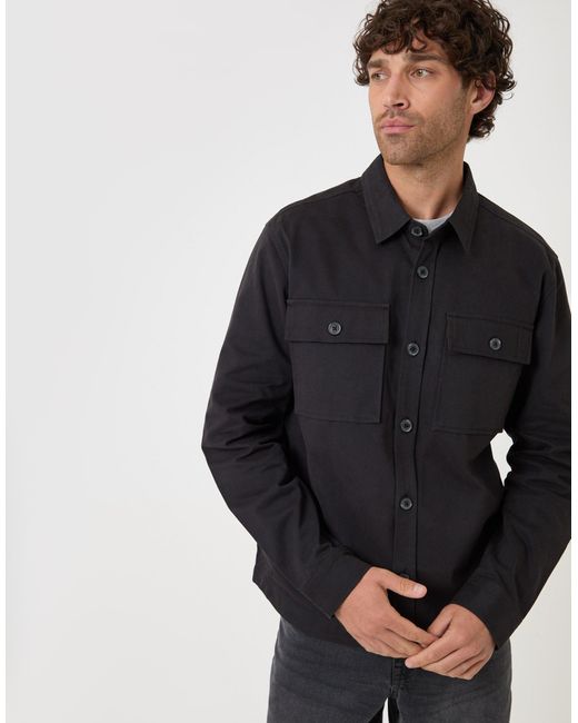 Threadbare Black Curved Hem Cotton Shacket for men
