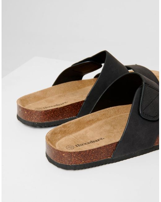 Threadbare Black Faux Suede Two Strap Sandals for men