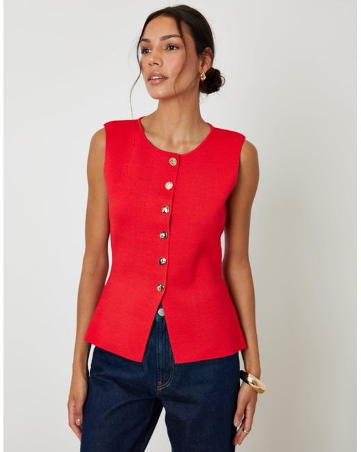 Threadbare Red Ribbed Knitted Waistcoat