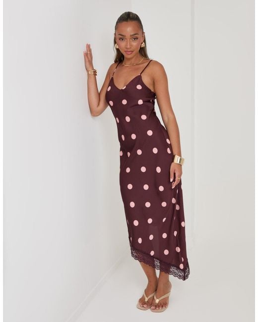 Threadbare Red Satin Lace Trim Maxi Dress