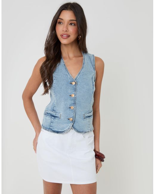 Threadbare Blue Fitted Denim Waistcoat