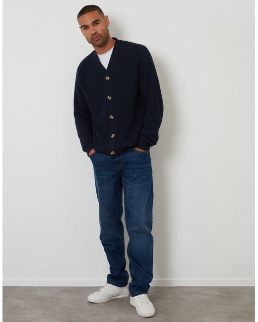 Threadbare Blue Basket Stitch Cardigan for men