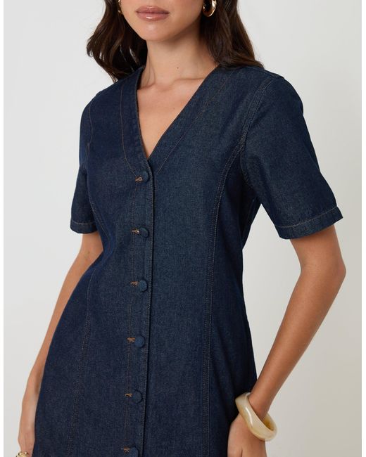Threadbare Blue Denim Button Up Mini Dress