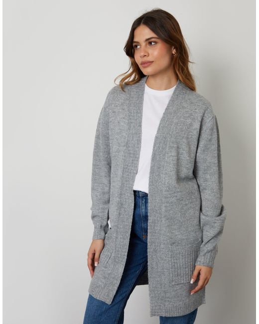 Threadbare Gray Longline Knitted Open Cardigan