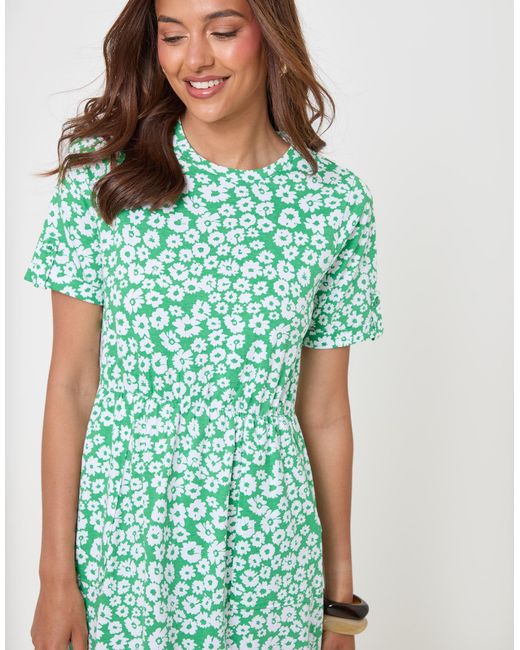 Threadbare Green Crew Neck Jersey Midi Dress With Patch Pockets